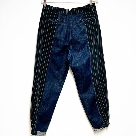 New Rare ETICA Lana Trouser Button Fly Cuffed Wide leg Jeans Stripe Detail Sz 30 - Picture 2 of 8